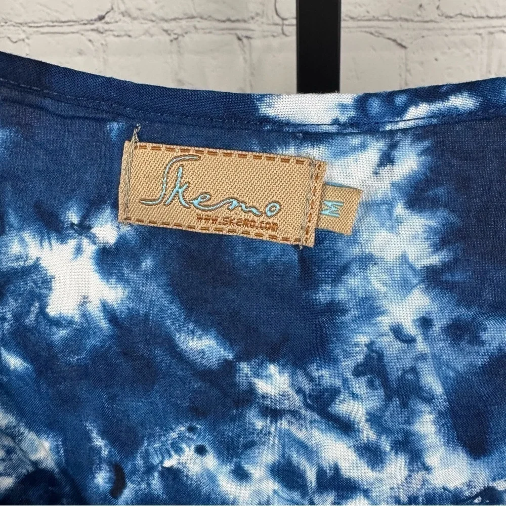 Skemo Blue and White Tie Dye Bell Sleeve Swim Cover Up/Dress Size Medium